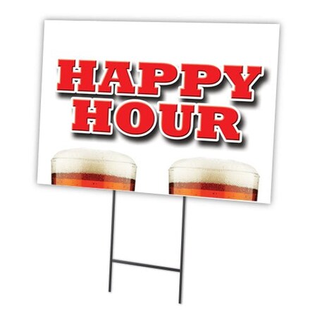 Signmission Happy Hour Yard Sign & Stake outdoor plastic coroplast window, C-1216 Happy Hour C-1216 Happy Hour